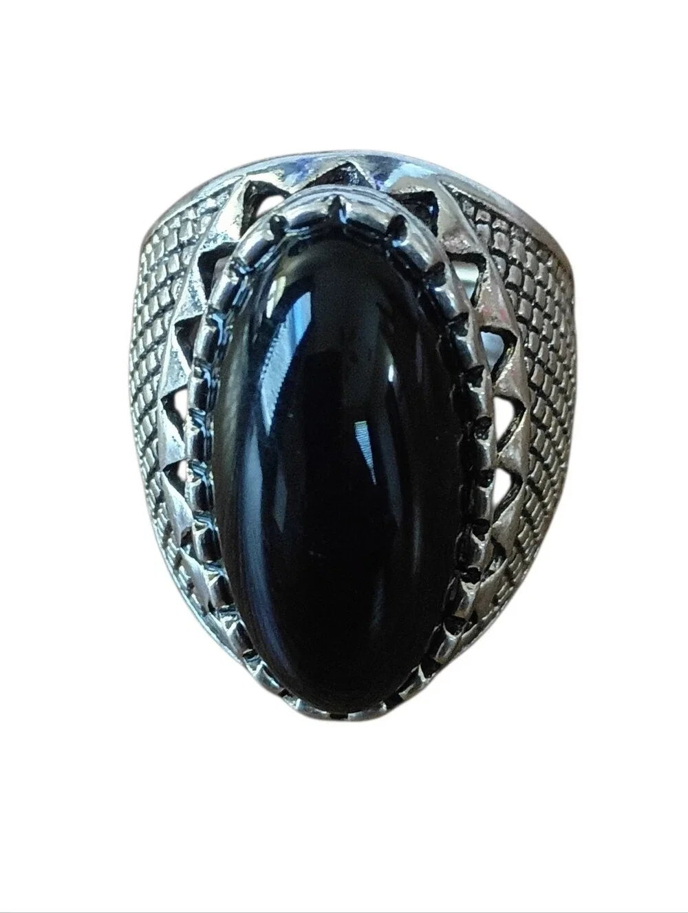 Size 11 Ring Men's Silver Black Onyx Fashion Statement Jewelry Bold Oval Stone